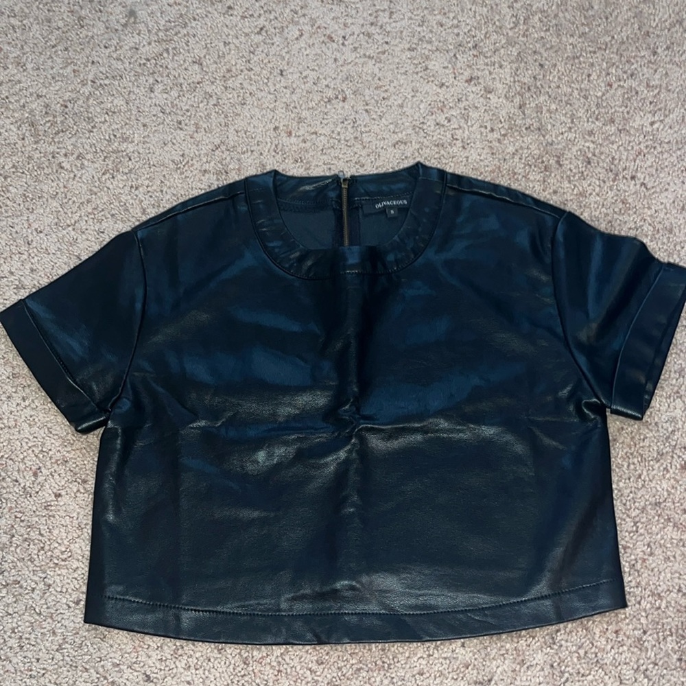 NEVER WORN OLIVACEOUS LEATHER TOP!!